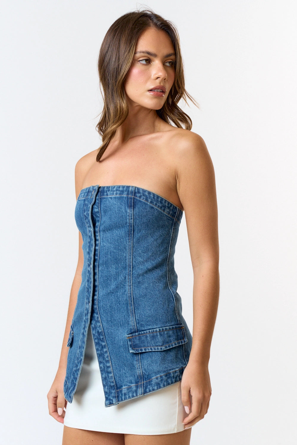 Denim Button Down Tube Top